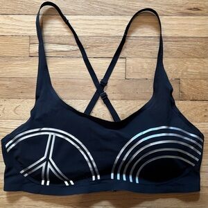 FP Movement Sports Bra Womens Small Black Silver Strappy Athletic Gym Yoga Peace